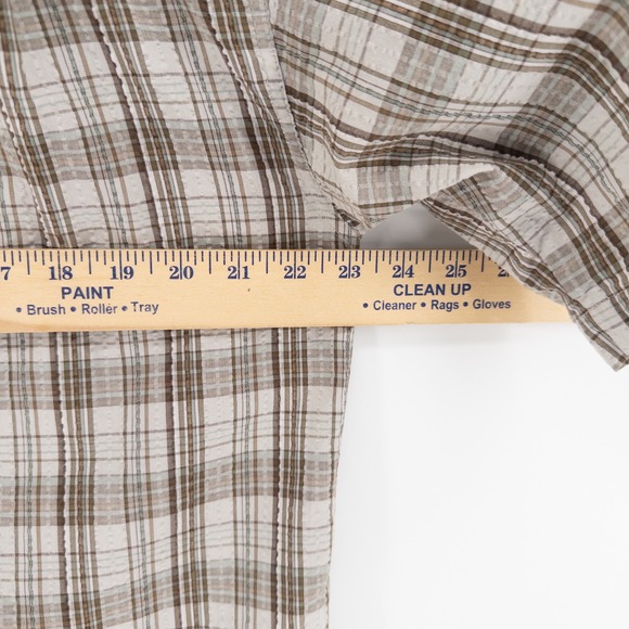VTG Patagonia Mens Med Puckerware Short Sleeve Shirt Button Brown Plaid Textured - Picture 8 of 9